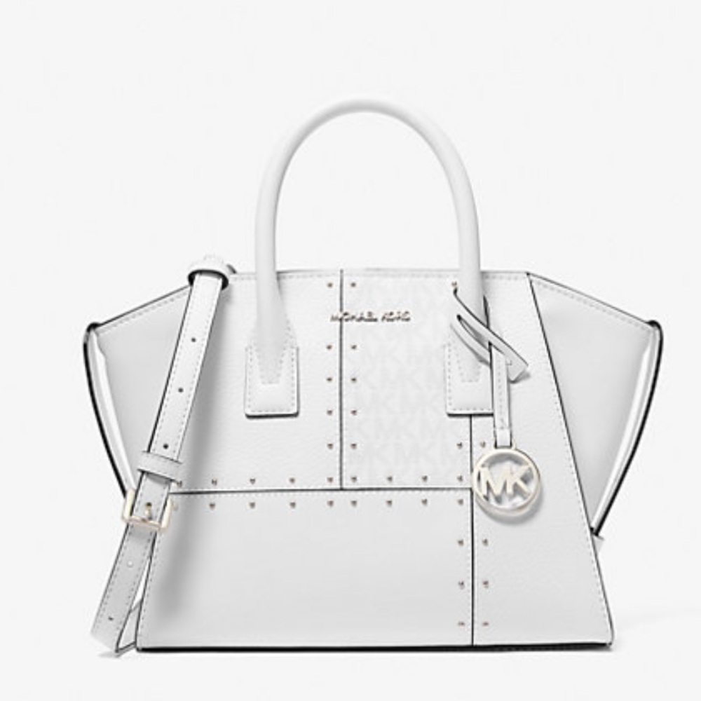 Michael Kors Avril Small Studded Patchwork and Signature Logo Satchel Crossbody - Picture 4 of 16